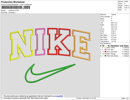 Nike 5 Colors Embroidery File 7 size