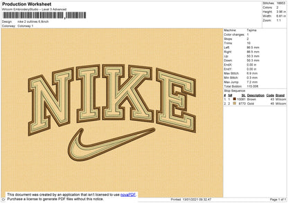 Nike 2 Outline Embroidery File 6 size
