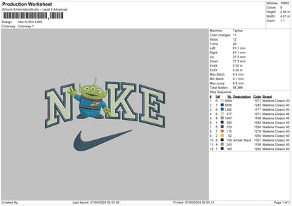 Nike Alien0605 Embroidery File 6 sizes