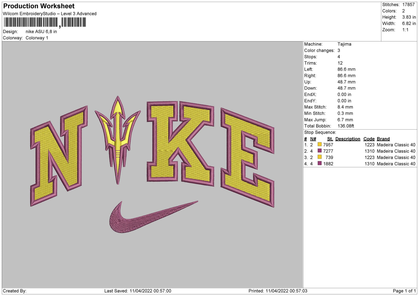 Nike ASU Embroidery File 4 size