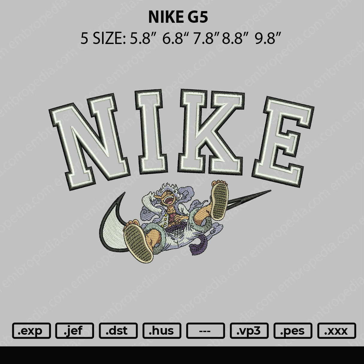 Nike G5 (big sizes only) Embroidery File 5 sizes