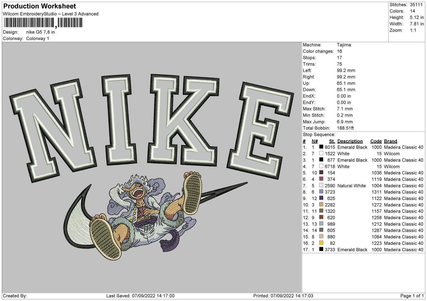 Nike G5 (big sizes only) Embroidery File 5 sizes