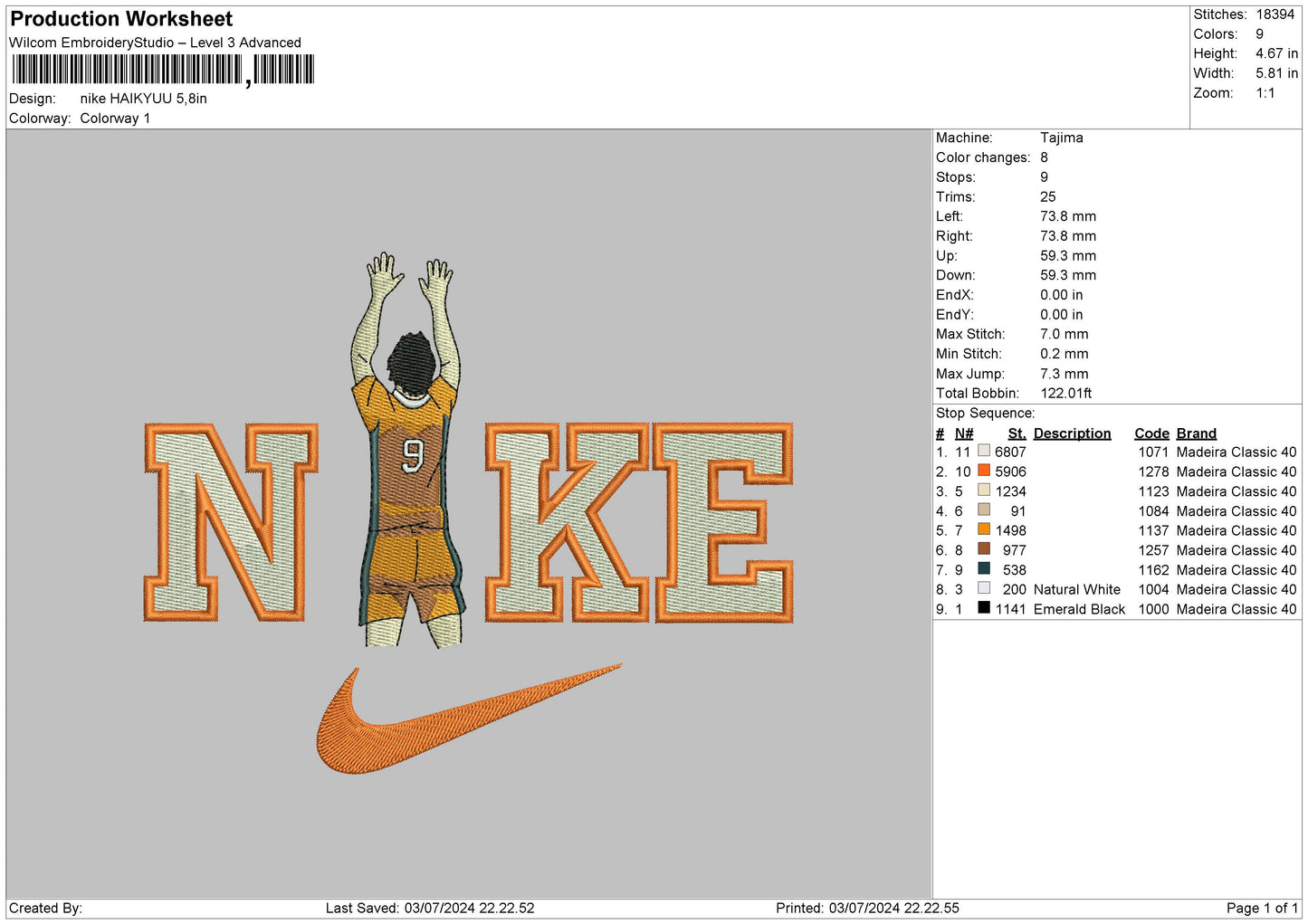 Nike Player 9 Embroidery File 6 sizes
