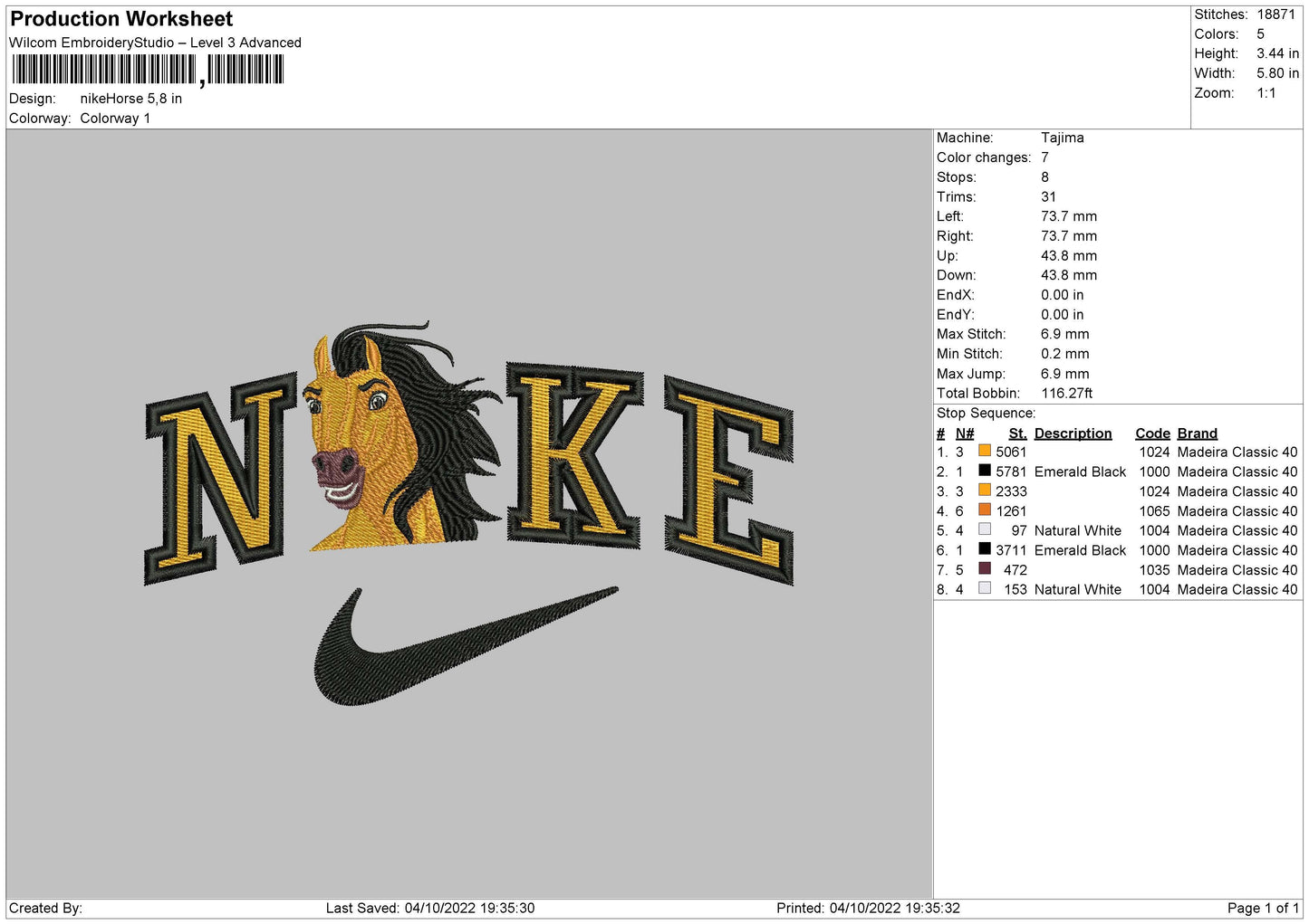 Nike Horse Embroiery File 5 sizes