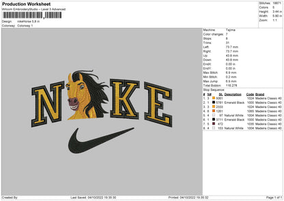 Nike Horse Embroiery File 5 sizes