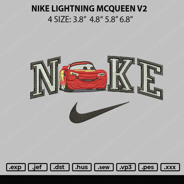 Nike Lightning Mcqueen V2 Embroidery File 4 sizes