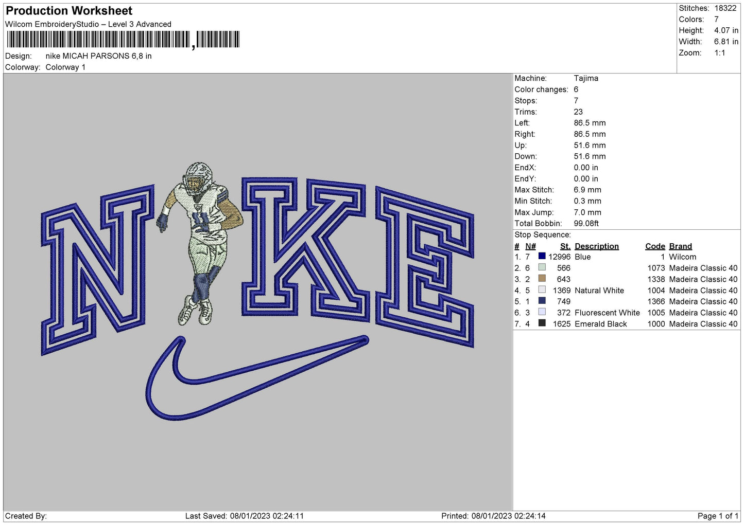 Nike Micah P Embroidery File 6 sizes