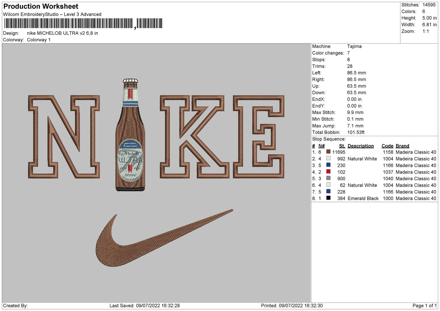 Nike Michelob Ultra V2 Embroidery File 4 sizes