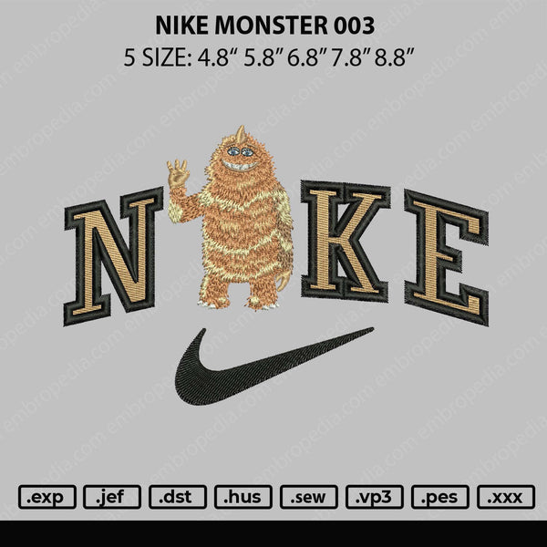 Nike Monster 003 Embroidery File 6 sizes