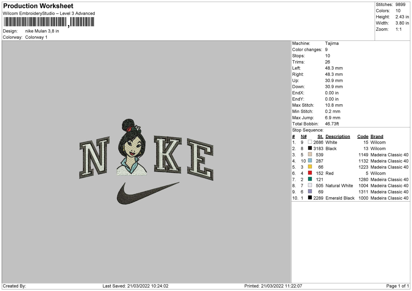 Nike Mulan Embroidery File 4 size