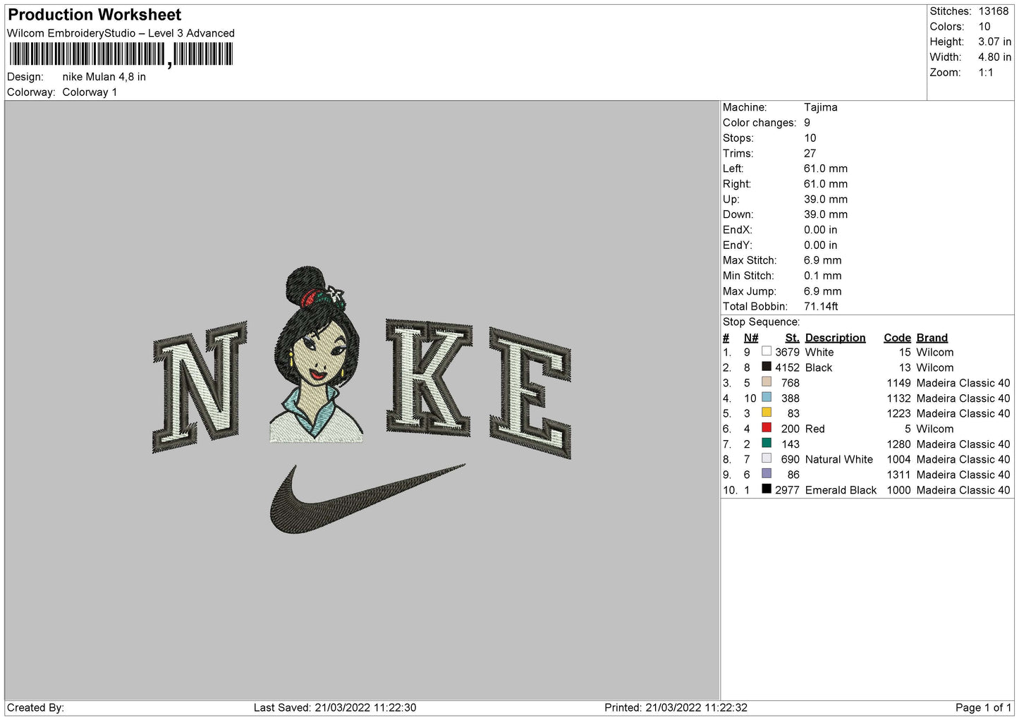 Nike Mulan Embroidery File 4 size