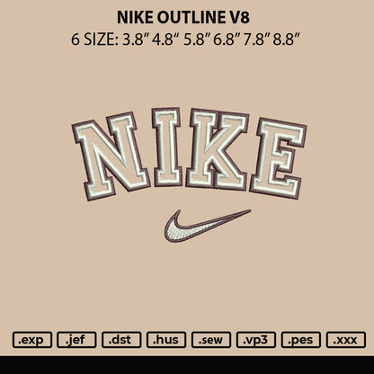 Nike Outline V8 Embroidery File 6 sizes