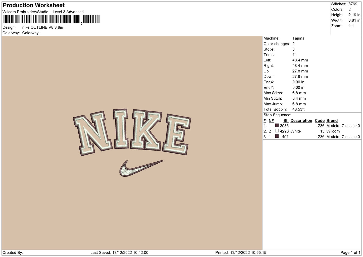 Nike Outline V8 Embroidery File 6 sizes
