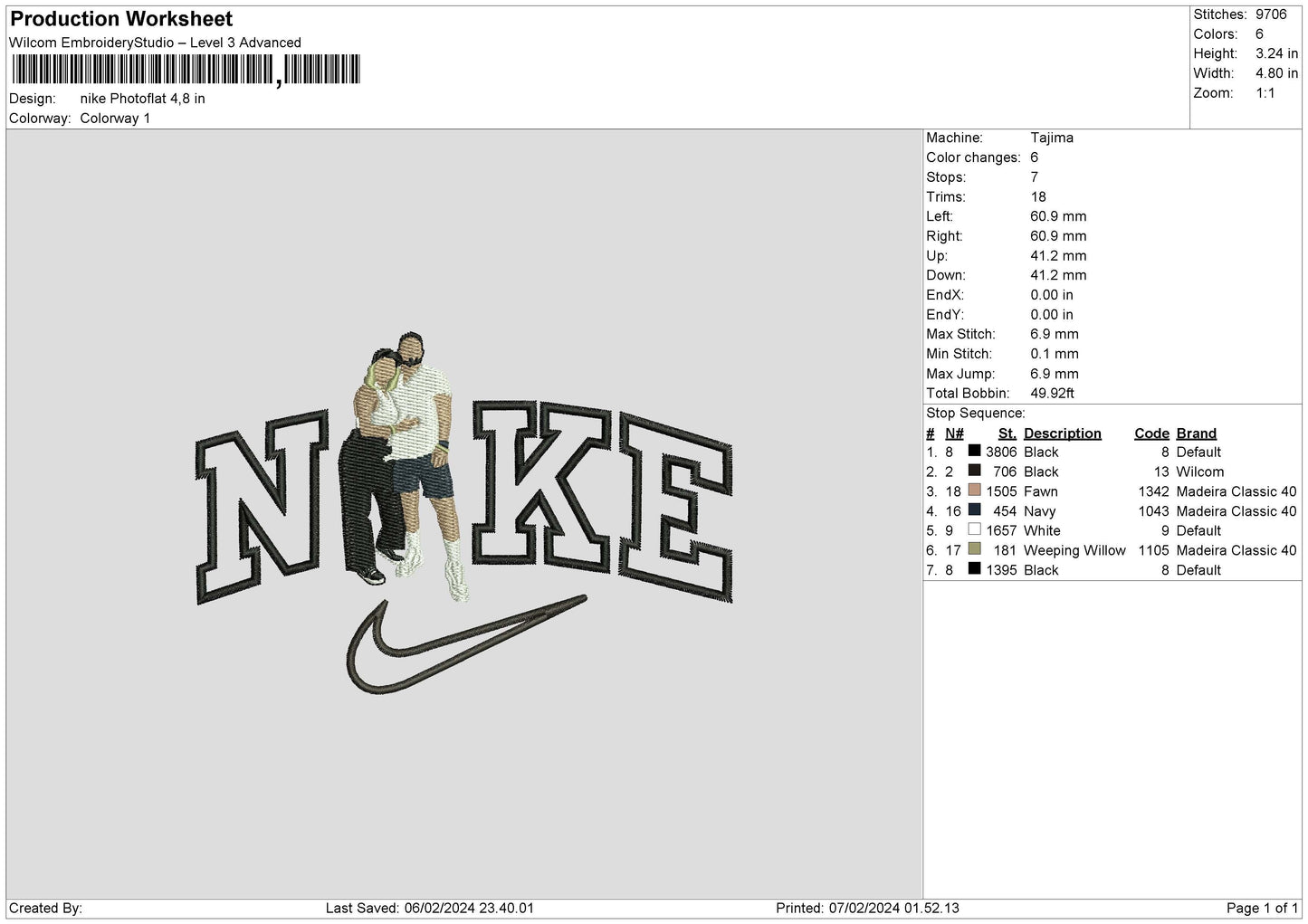 Nike Photoflat Embroidery File 6 sizes