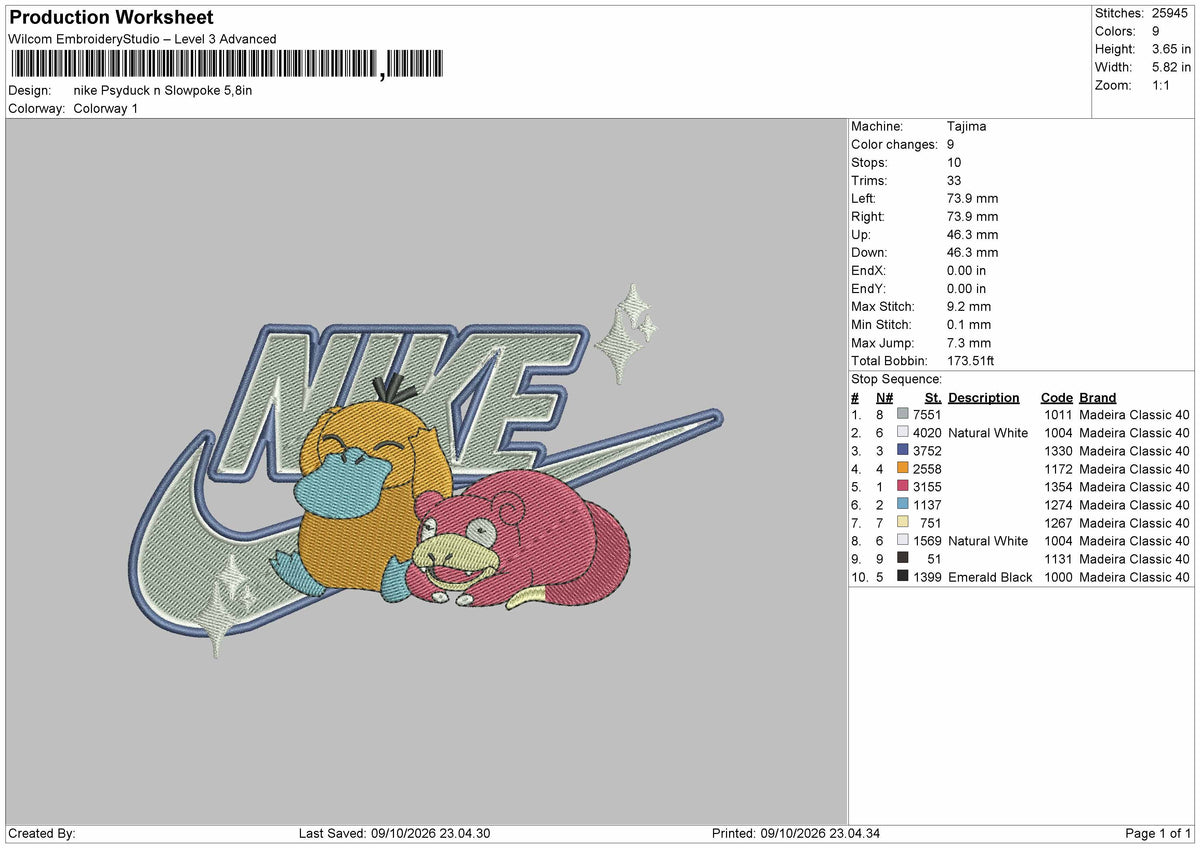 Nike Psyduck Embroidery Machine Design File 6 sizes