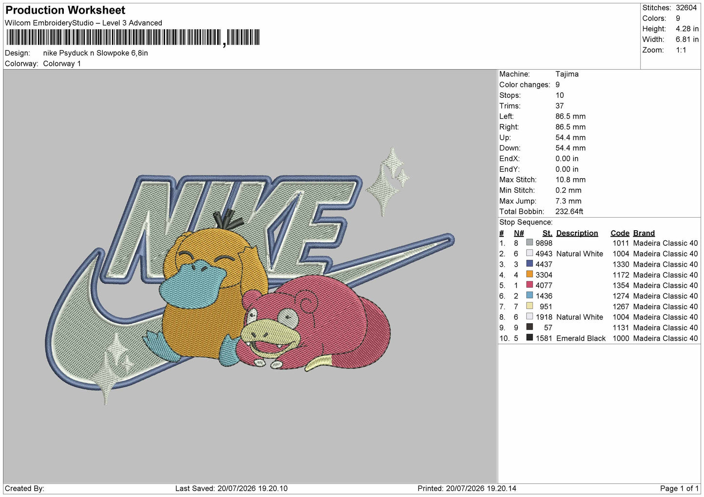 Nike Psyduck Embroidery File 6 sizes