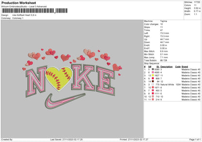 Nike softball Embroidery File 6 sizes