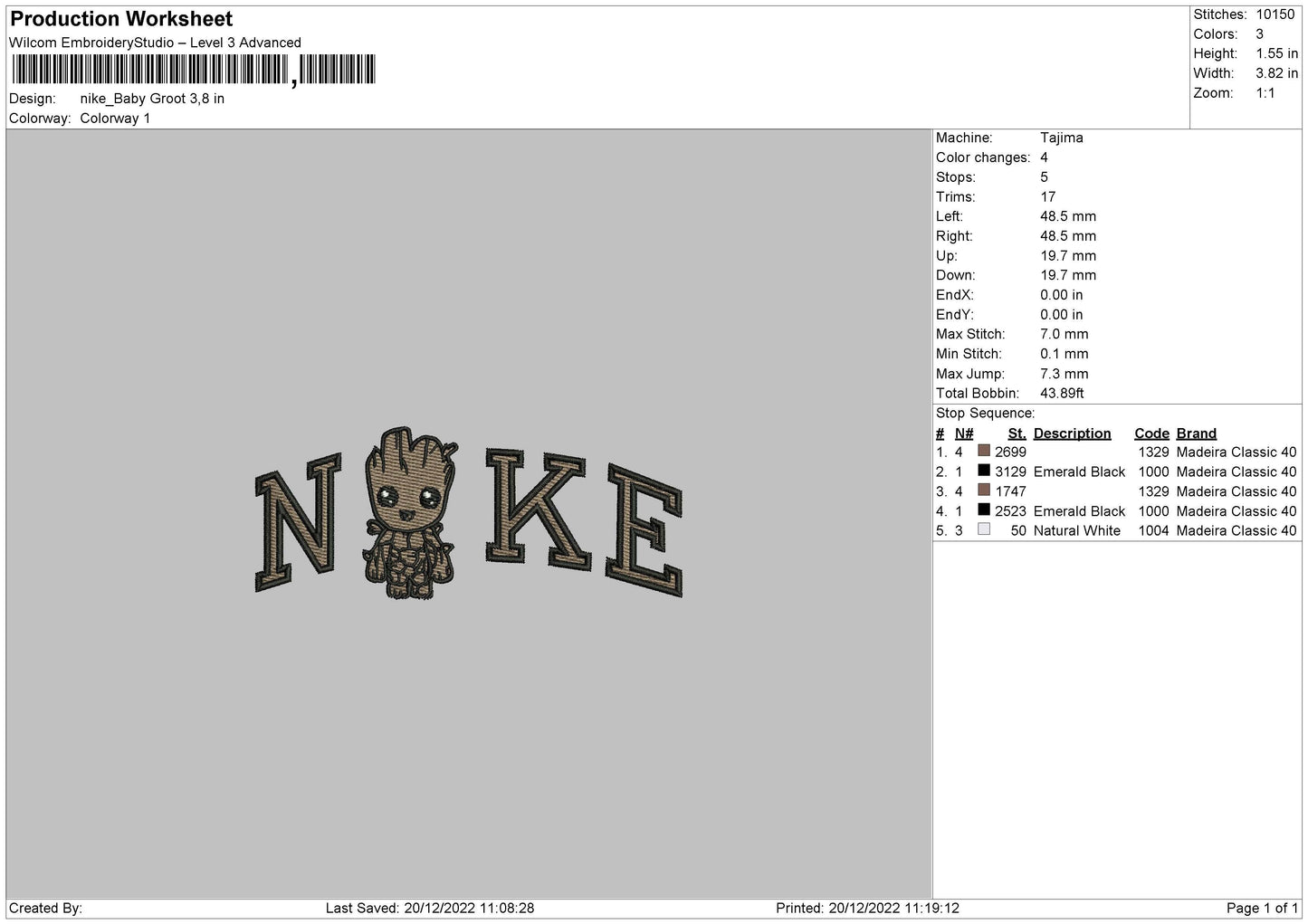 Nike Baby Groot Emboidery File 6 sizes