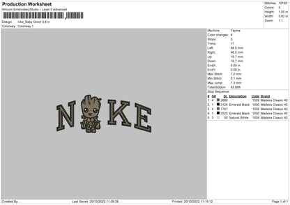 Nike Baby Groot Emboidery File 6 sizes