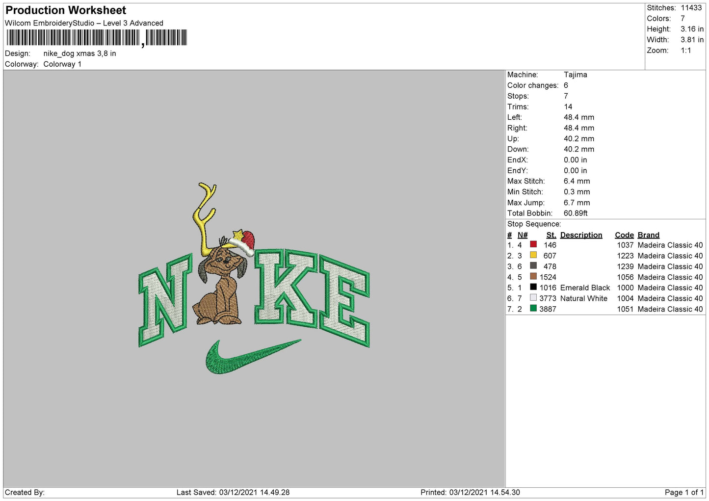 Nike Dog Xmas Embroidery File 4 size