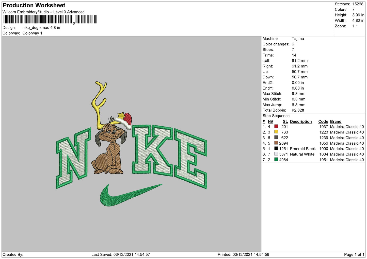 Nike Dog Xmas Embroidery File 4 size