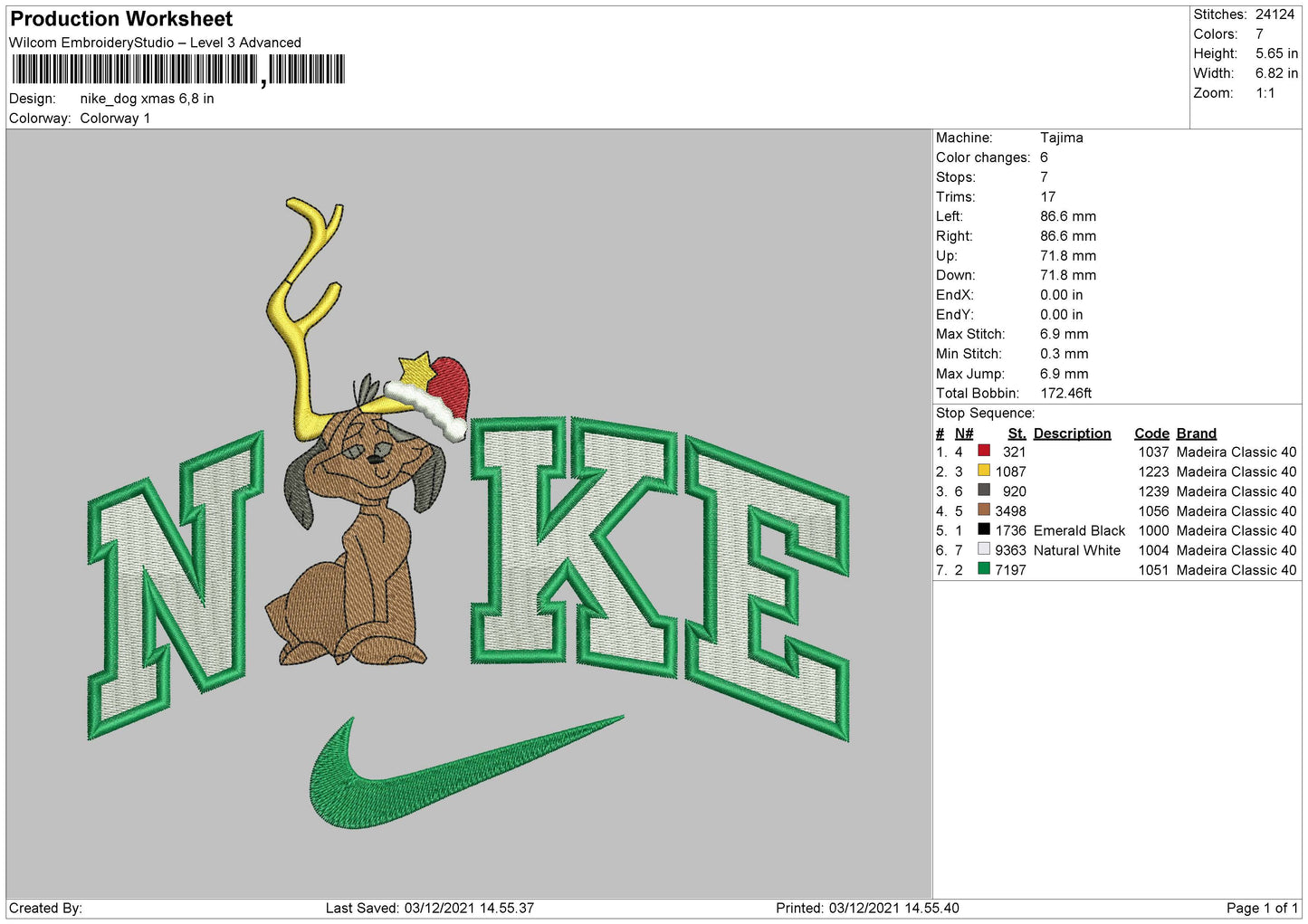 Nike Dog Xmas Embroidery File 4 size