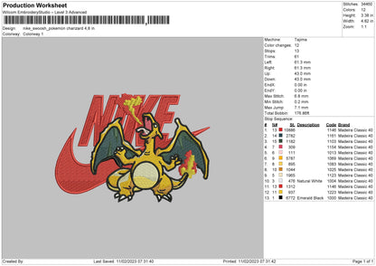 Nike Swoosh Charizard Embroidery File 6 sizes
