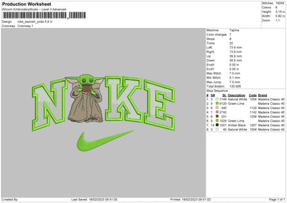 Nike Swoosh Yoda Embroidery File 6 sizes