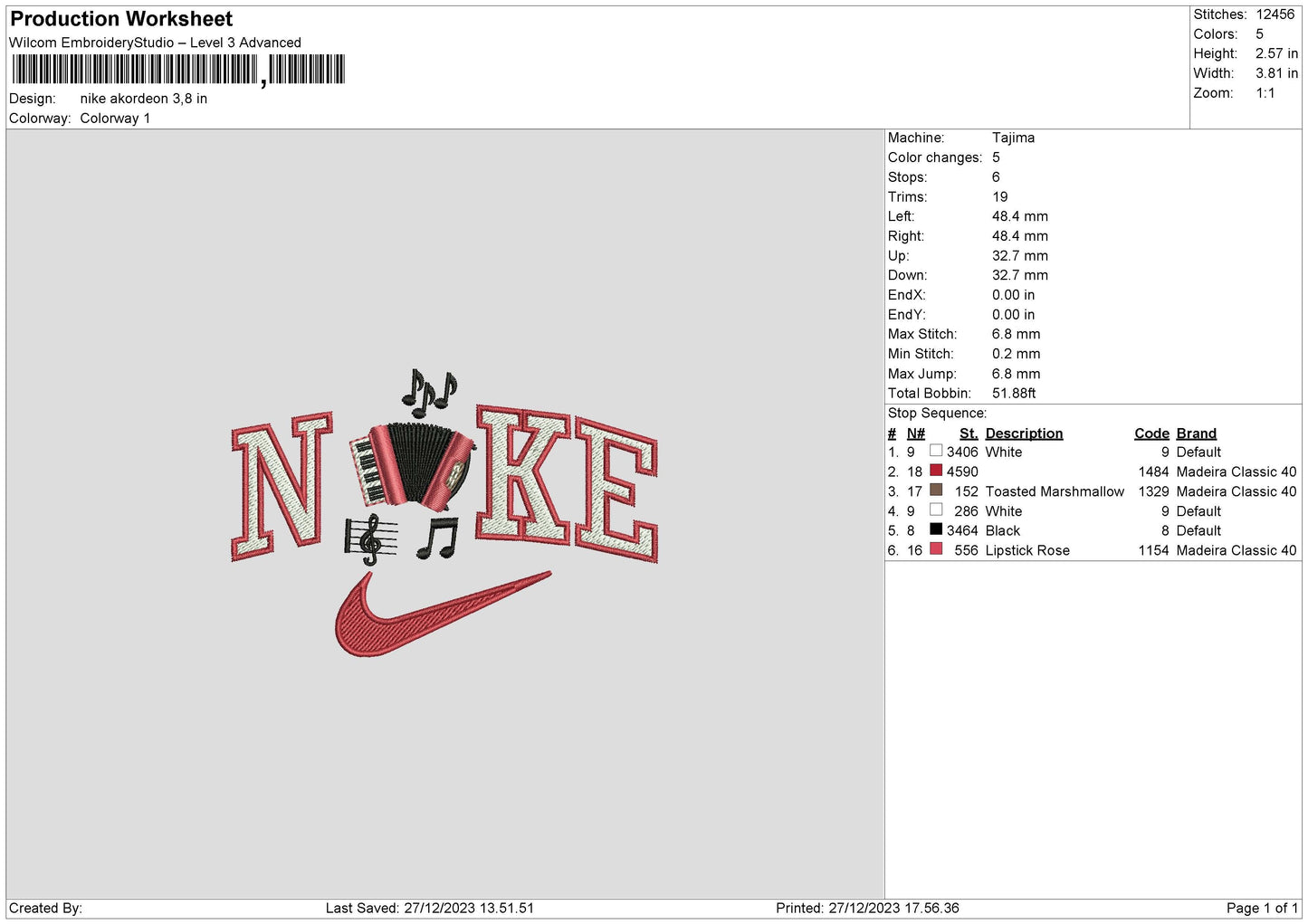 Nike Akordeon Embroidery File 6 sizes