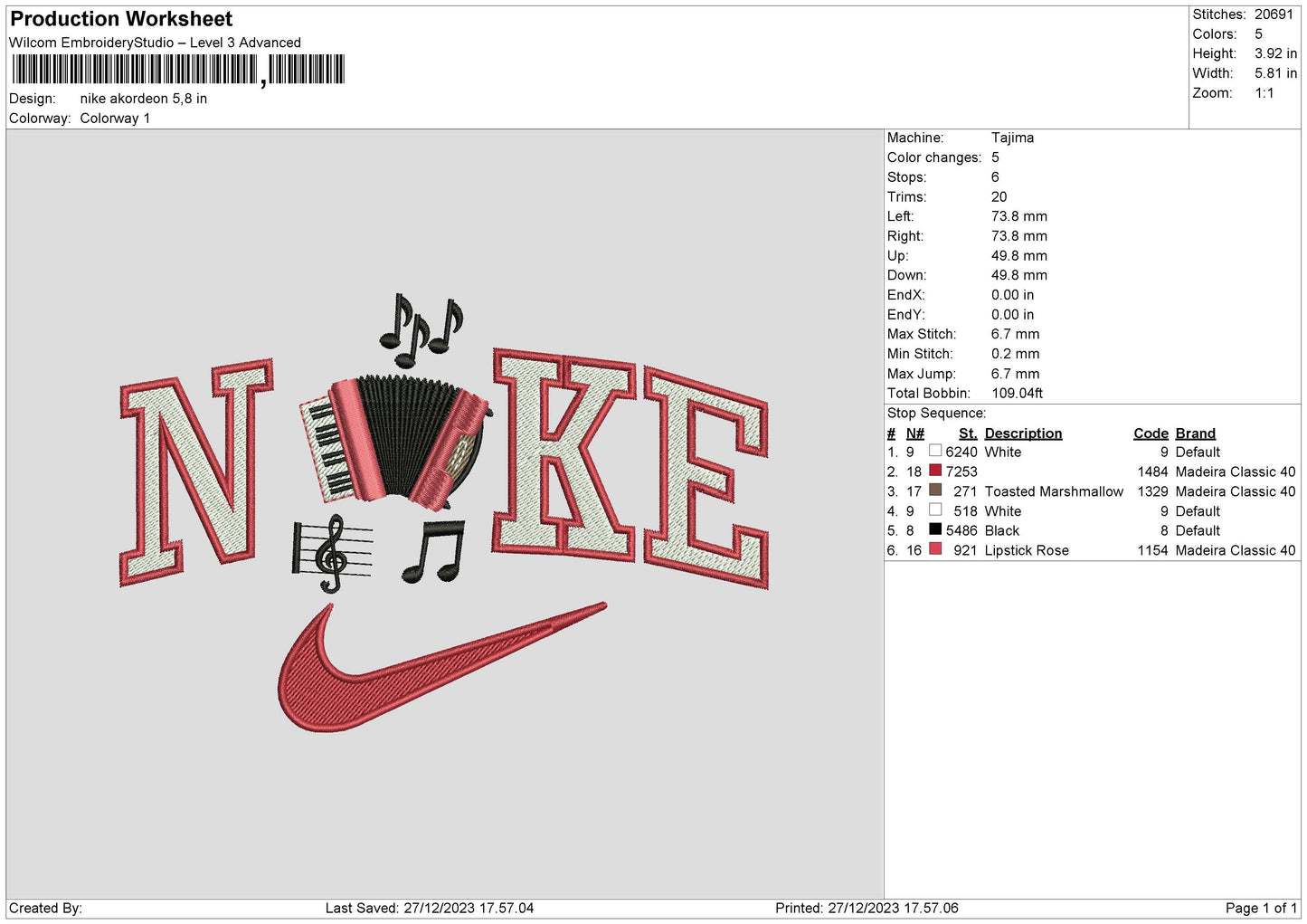 Nike Akordeon Embroidery File 6 sizes