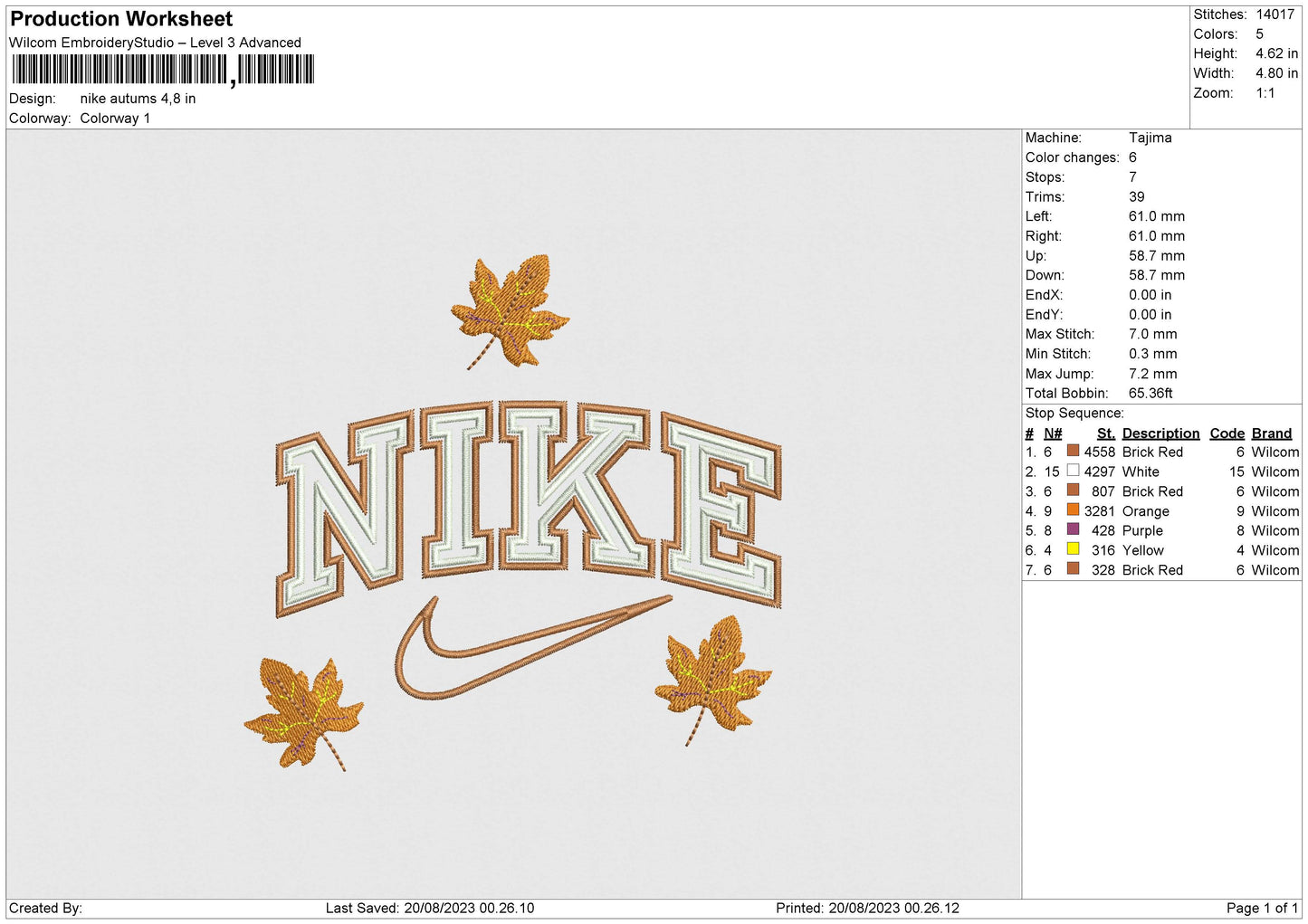 Nike Autums Embroidery File 6 sizes