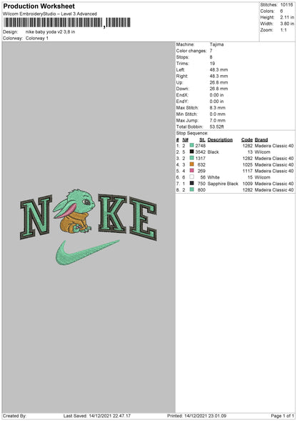 Nike Baby Yoda Embroidery File 4 size