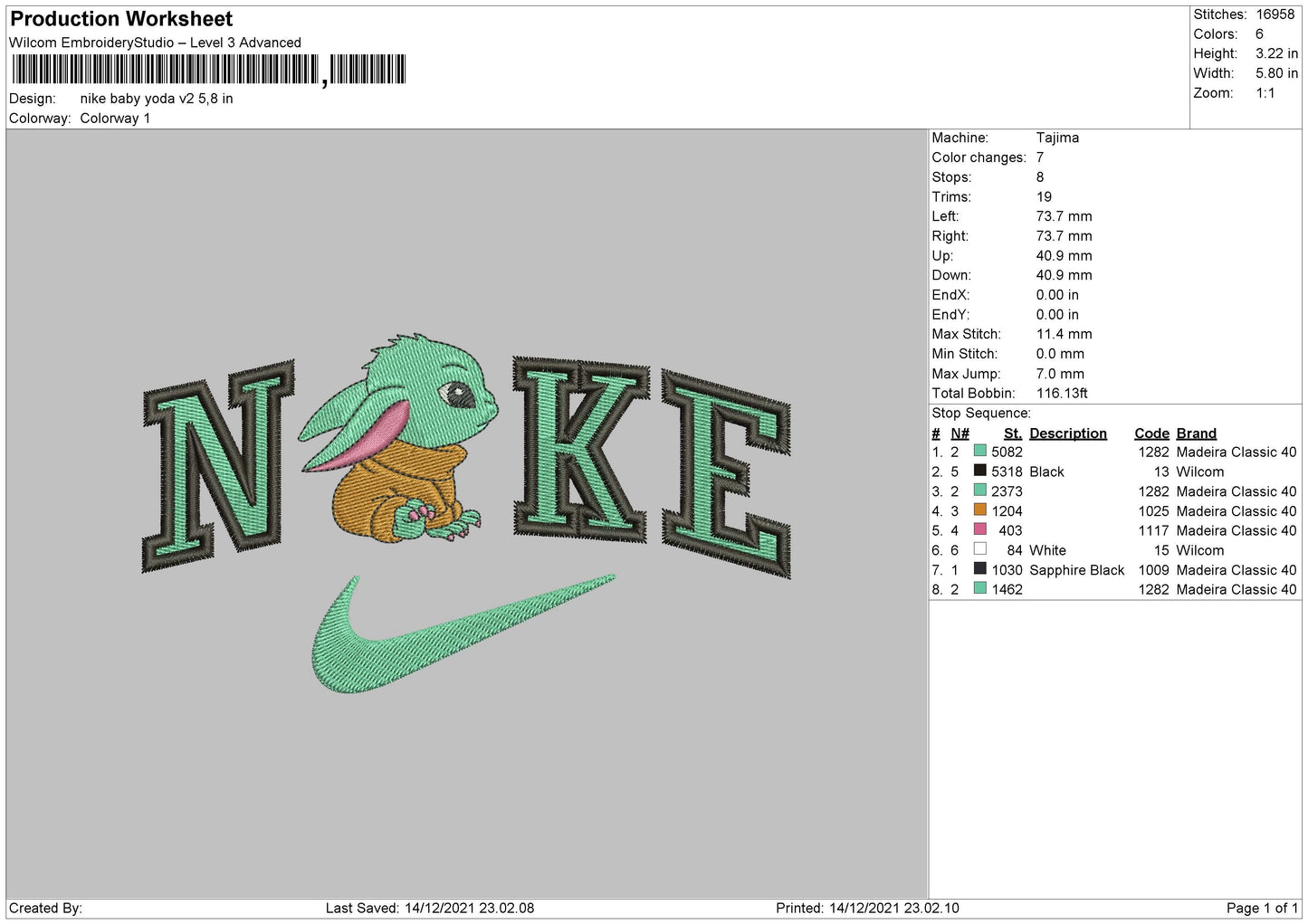 Nike Baby Yoda Embroidery File 4 size