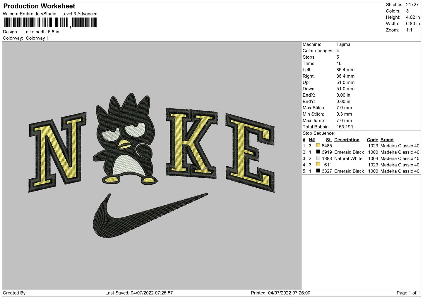 Nike Badzt Embroidery File 4 sizes