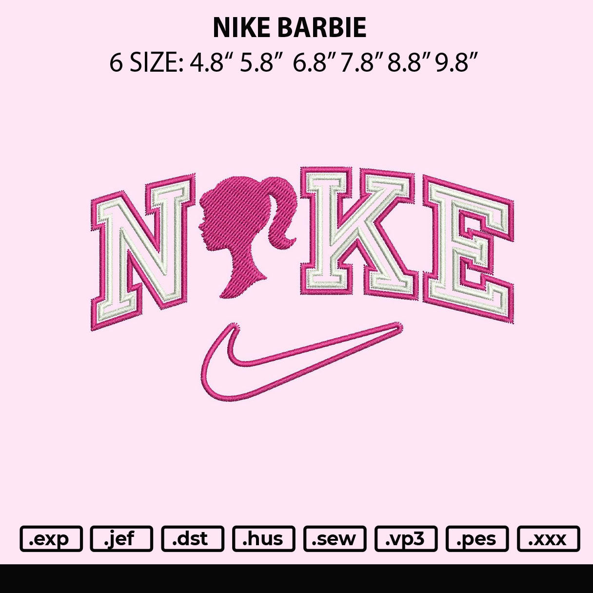 Nike Barbie Embroidery File 6 sizes