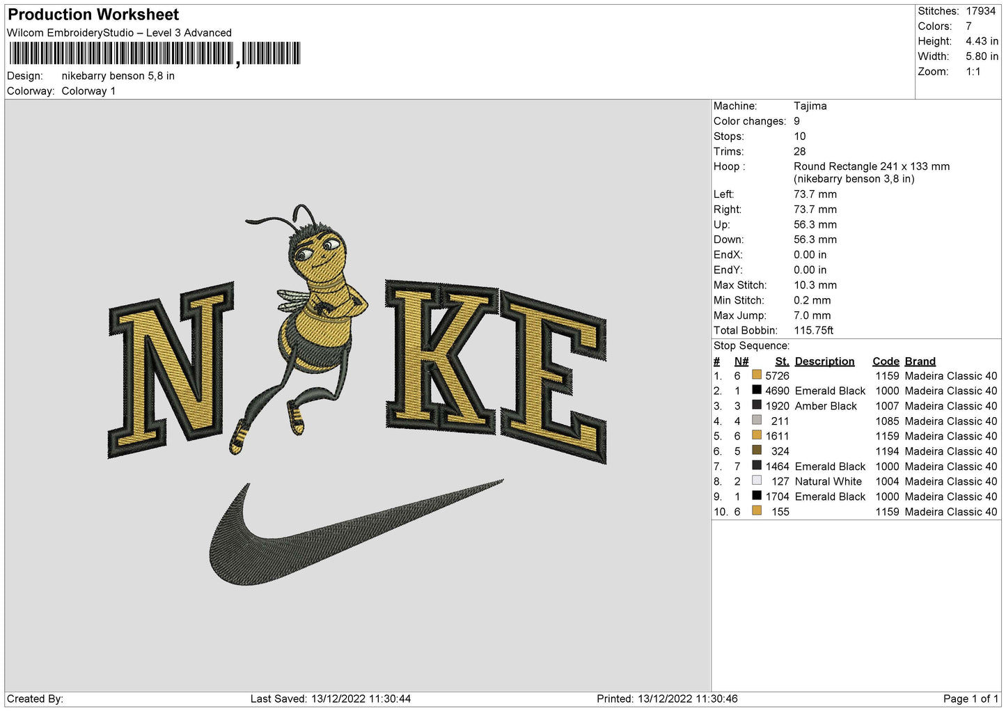 Nike Barry B Embroidery File 6 sizes