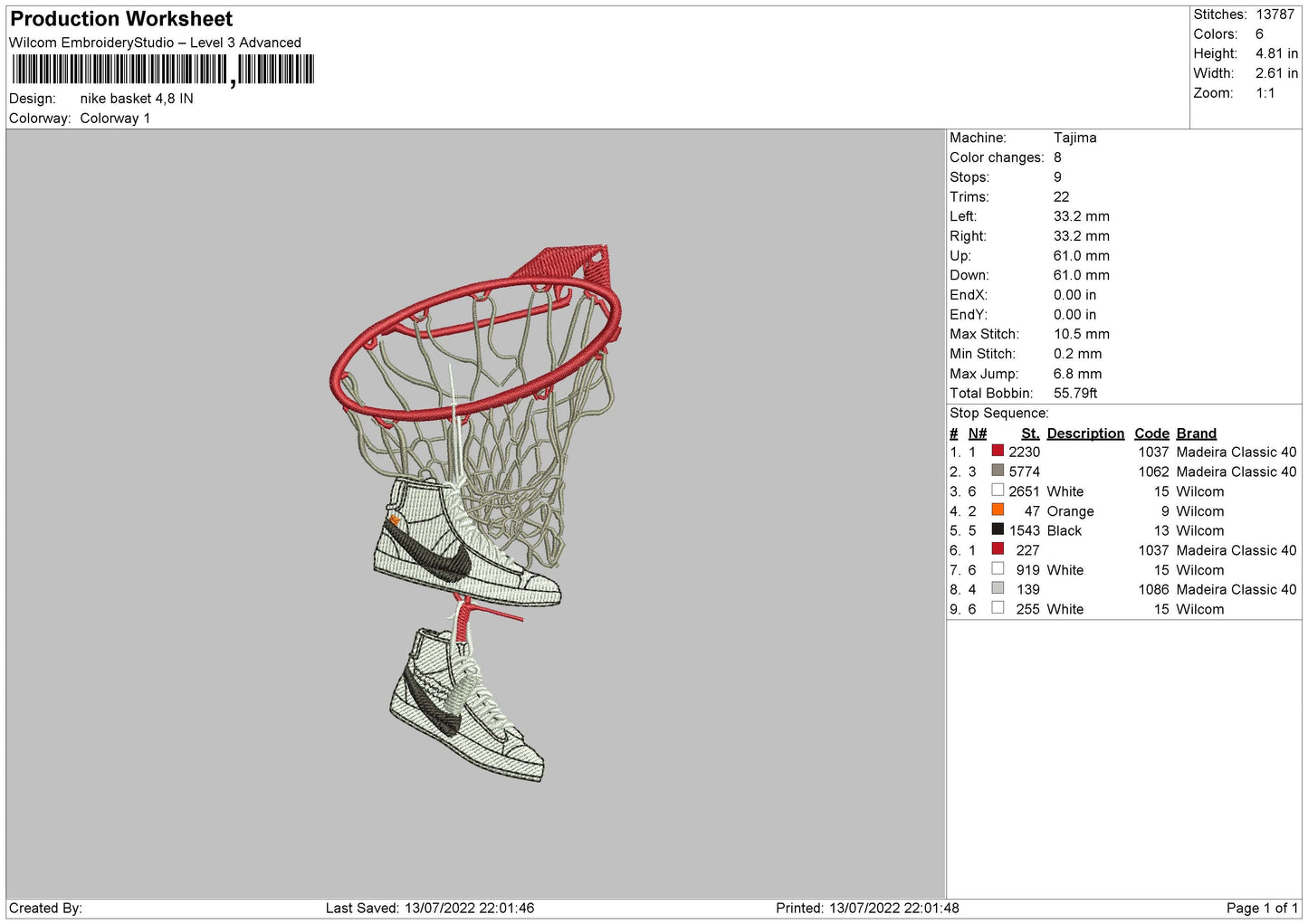 Nike Basket Embroidery File 4 sizes