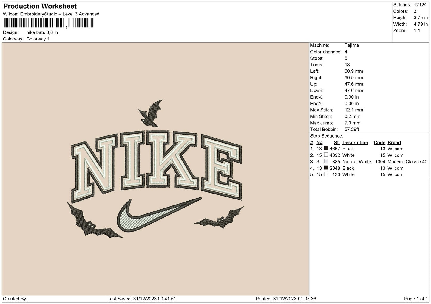 Nike Bats 02 Embroidery File 6 sizes