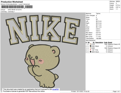 Nike Bear V2 Embroidery File 4 size