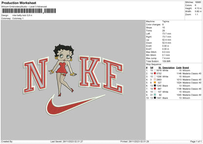 Nike Betty 23 Embroidery File 6 sizes