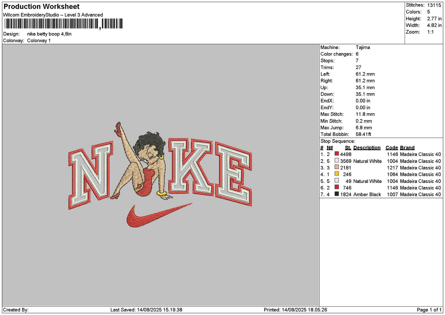 Nike Betty 1408 Embroidery File 6 sizes