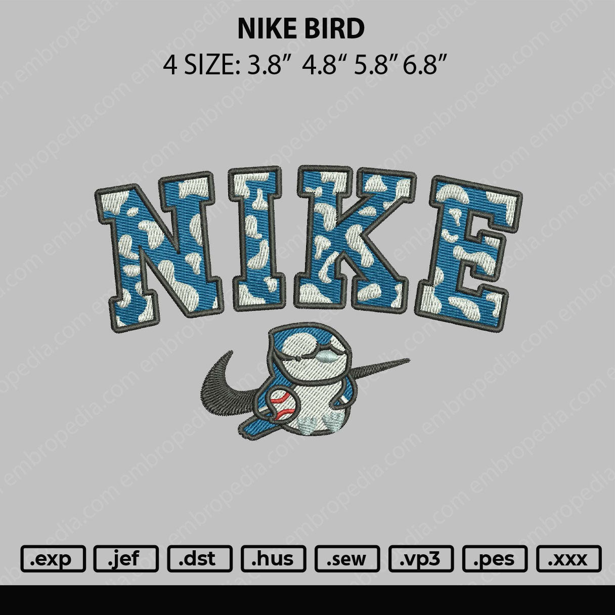 Nike Bird Embroidery File 4 size
