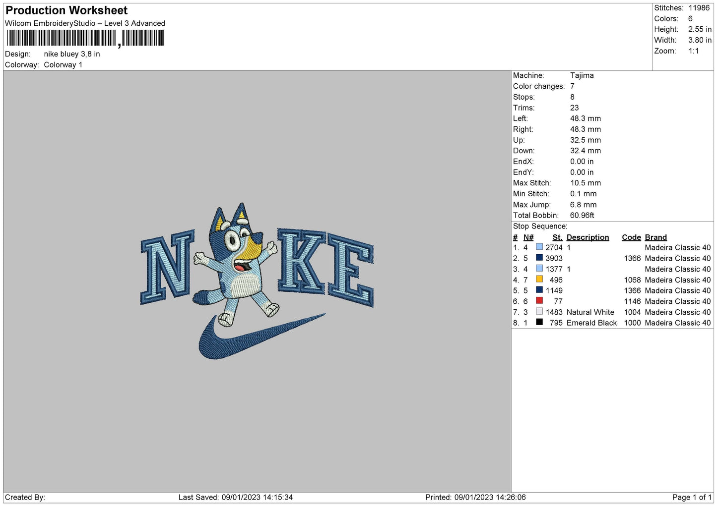 Nike Bluey Embroidery File 6 sizes