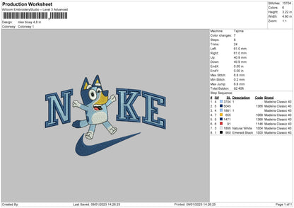 Nike Bluey Embroidery File 6 sizes