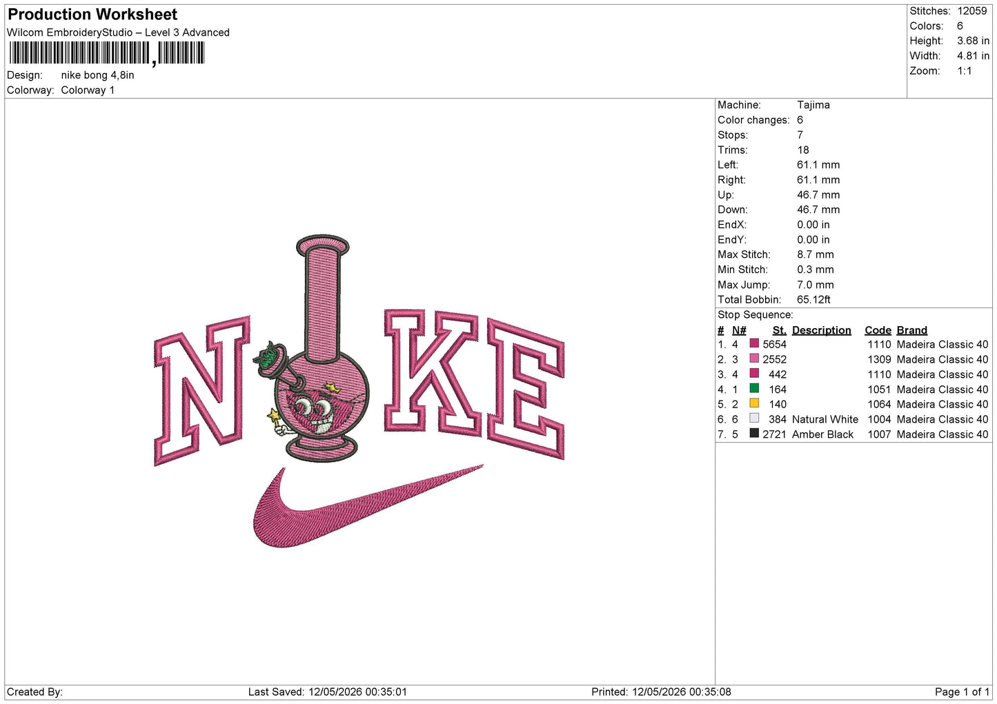 nike bong Embroidery File 6 sizes