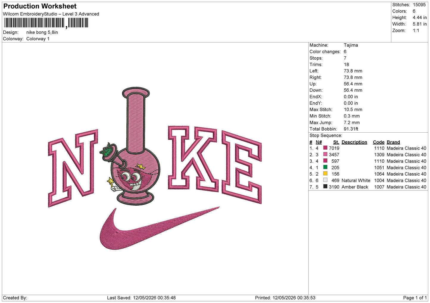 nike bong Embroidery File 6 sizes