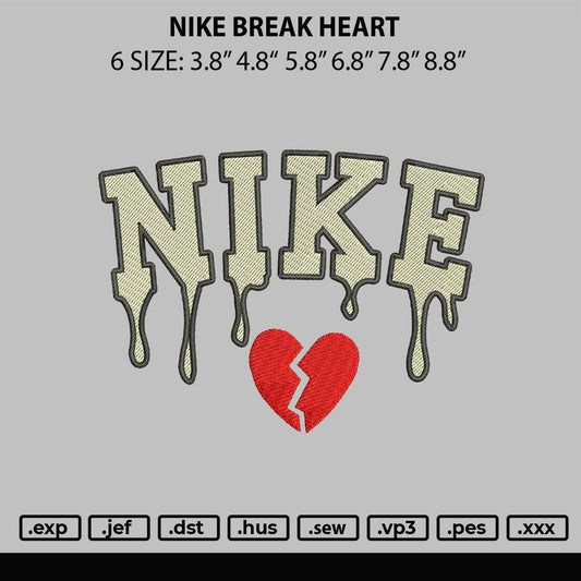 Nike Break Heart Embroidery File 6 sizes
