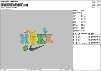 Nike Bunny Eggs Embroidery File 6 sizes