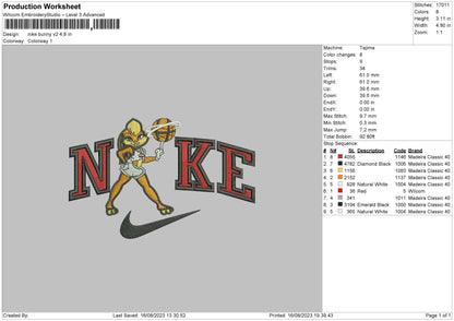 Nike Bunny v2 Embroidery File 6 sizes