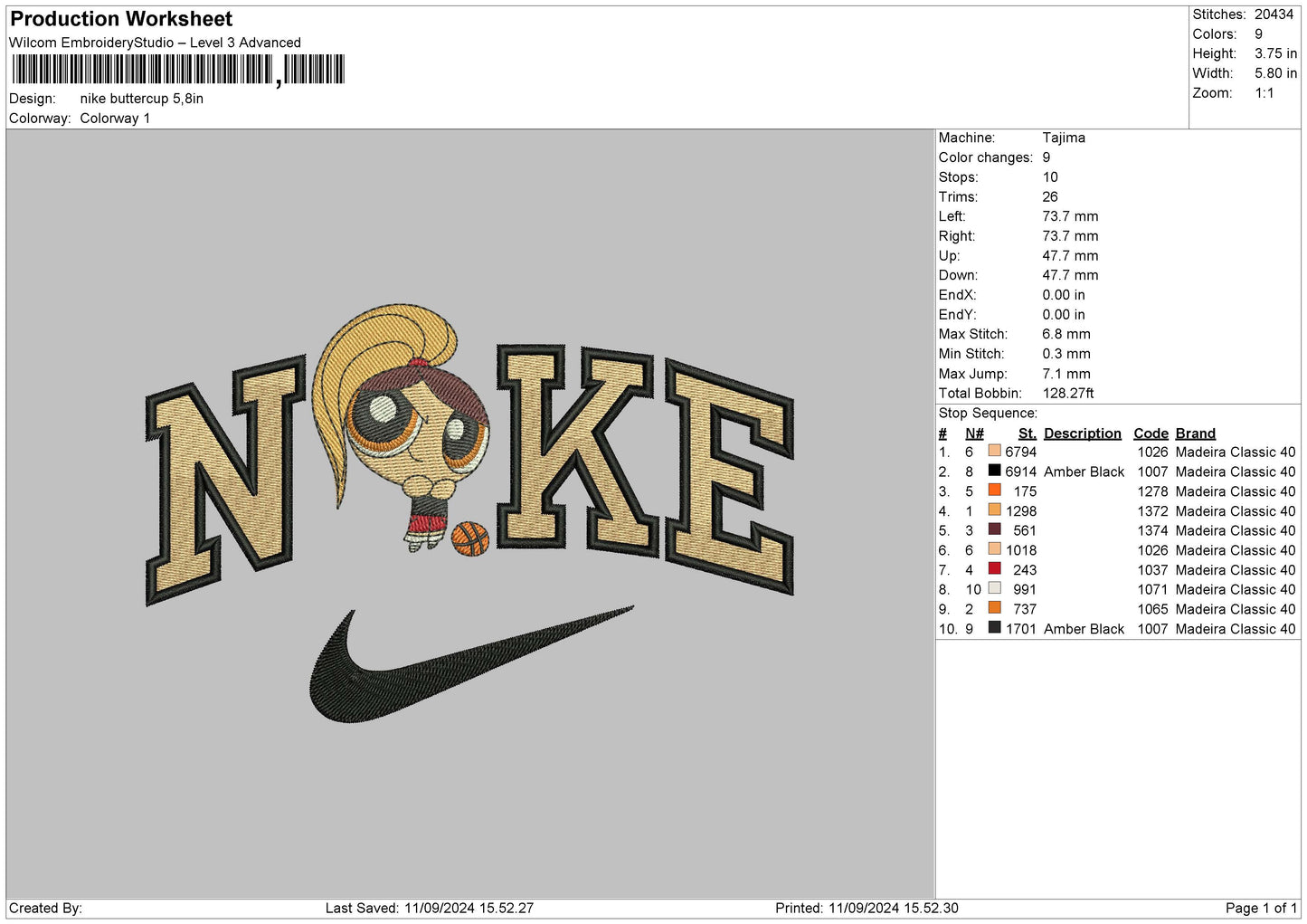 Nike Buttercup01 Embroidery File 6 sizes